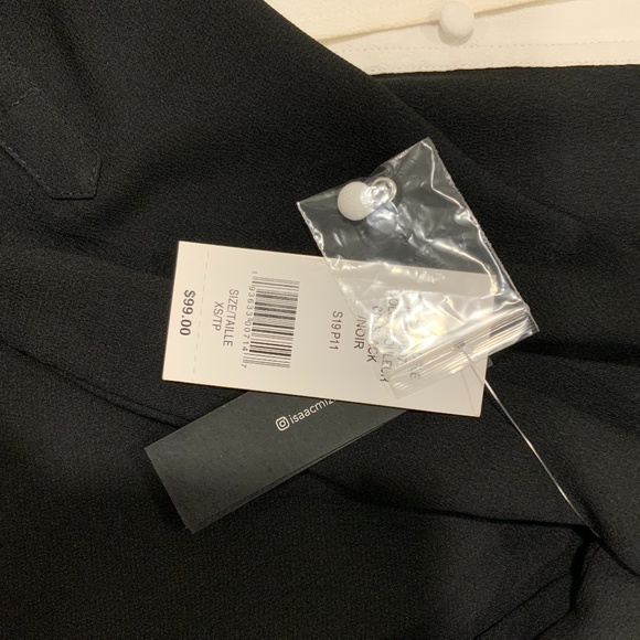 IMNYC Isaac Mizrahi Black Buttoned Blouse Shirt with White Collar and Cuffs - Picture 6 of 10